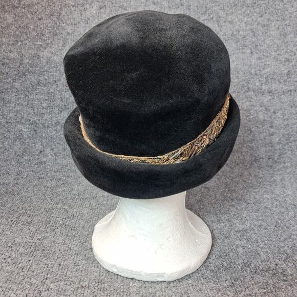 Nettie Young Vintage Cocktail Hat Women Black Velvet Gold Trim 1950s main image 6